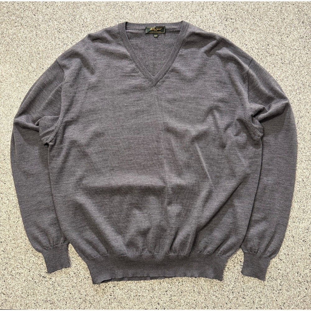Bobby Jones Merino Wool Sweater Mens XL V Neck Grey Golf Long Sleeve Made Italy